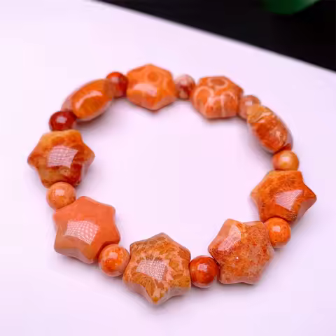 Natural Coral Jade Star Bracelet Yoga Reiki Healing Fengshui Stretch Bangles Female For Women Man Gi