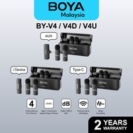 BOYA BY-V4 / V4D / V4U 4-Channel Lavalier Lapel Wireless Microphone. Noise Cancellation for Type-C P