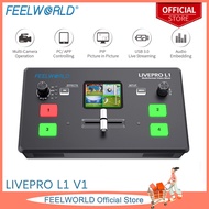 FEELWORLD LIVEPRO สวิตช์เครื่องผสมวิดีโอกล้องมัลติ V1 L1 2นิ้วจอแสดงผล LCD 4 X HDMI อินพุต USB 3.0รู