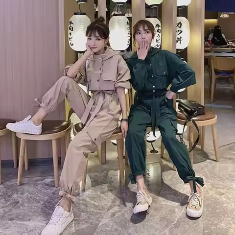 Jumpsuits Women Safari Style Casual Loose Solid Full Length Jump Suits for Women Euro-America Style 