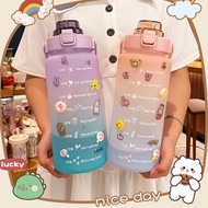 Large Capacity Water Bottle 2000ml cute water bottle with straw Drinking Bottle Botol Air big water 