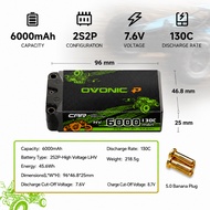 ZO-130C-6000-2S2P-HV-HC-5.0 // Ovonic 130C 7.6V 6000mAh 2S2P HV Hardcase Shorty LiHV Battery with 5m