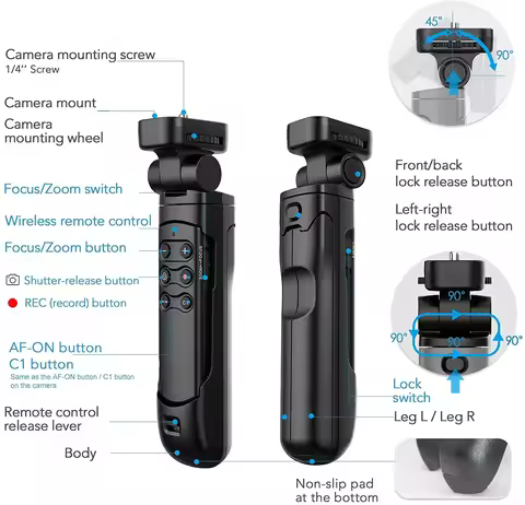 Wireless Grip Tripod Remote Control Vlogging Tripod YouTube TikTok for Sony a6700 a7RV a7IV ZV-1 ZV-