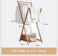 LZD  Foldable Floor Drying Rack Bamboo Balcony Retractable Household Towel Rack Drying Rack Clothesl