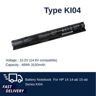แบตเตอรี่ Battery HP Pavilion 14 15 17 Series : HP Pavilion 14-ab 15-ab 15-ak 15-ag 17-g Series KI04