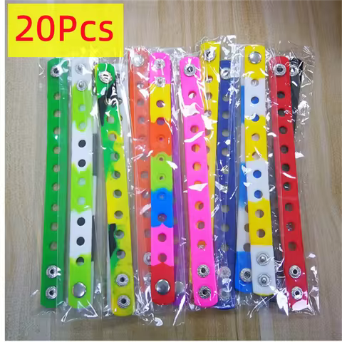 20pcs/lot Mix Style Random Silicone Bracelet Wristband 18cm Fit Shoe Charms Shoe Buckle Wristband Ru