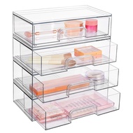 Vtopmart 12''W Clear Stackable Storage Drawers,4 Pack Acrylic Plastic Organizers Bins for Makeup Pal