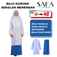 Baju Kurung Sekolah Menengah Putih Set Baju Kain School Uniform 22 to Plus Size 48