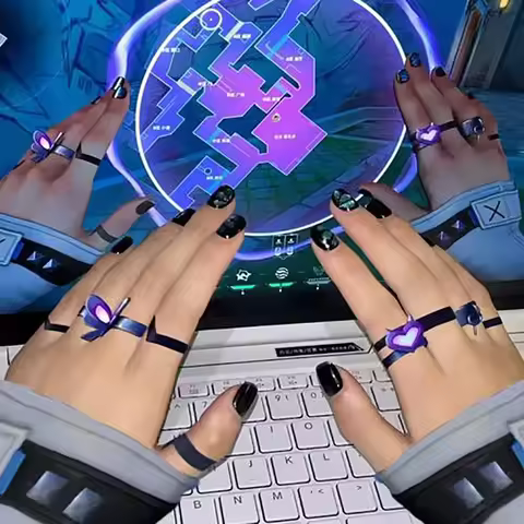 Game Character VALORANT Clove Cosplay Ring Set Metal Open Adjustable Butterfly Heart Ring Jewelry Ac