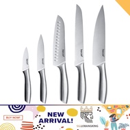 [instock] hecef Silver Kitchen Knife Set of 5, Satin Finish Blade with Hollow Handle, Includes 8" Ch