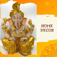 Lord Ganesha / Ganapathy / Vinayagar With Turban Playing Music Instrument Tabla Goldish Beautiful