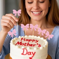 Daily New Arrival/New Style Mother's Day Cake Decoration Plug-In Pink Bow Insert Card Desktop Baking