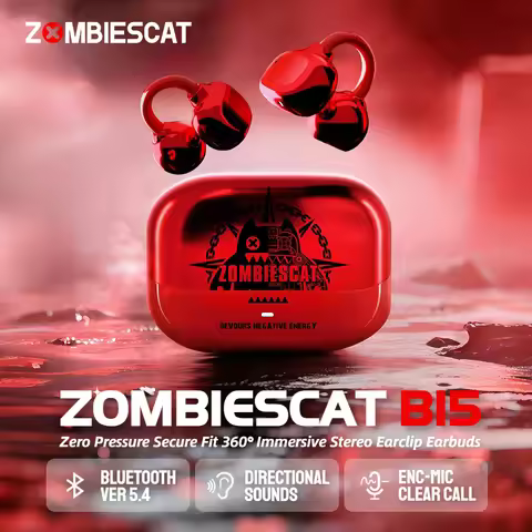 Zombiescat B15 OWS Ear Clip Earphones 360° Immersive Stereo Bluetooth 5.4 Headphone IPX4 Waterproof
