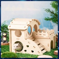 Goodaily Hamster House Hamster Hideout With Internal Slide Simulate Fences And Windows Roof Removable Double-Decker