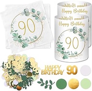 Pack of 20 Napkins 90th Birthday + 12 Pieces Lantern Table Decoration 90th Birthday + 100 Pieces Con