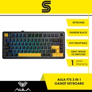 AULA F75 3-in-1 Gasket Mount 75% Mechanical Keyboard - Gray Wood Switch