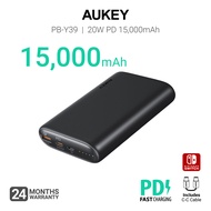 Aukey PB-Y39 15000mAh 20W Fast Charge PD Powerbank USB-A &amp; USB-C Travel Portable Charger for iPhone 11 12 Android