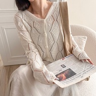 [HARPER] Rhombus Basket Hollow Knitted Jacket | Long Sleeve [JTC42638J]