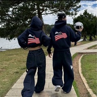 AA Studio Loose Unisex Hoodie Sweatshirt, Ruffled Letter Embroidery, Basic Women's Men's Hoodie 2025