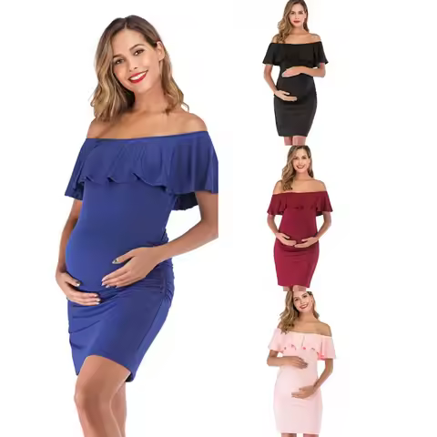 Solid Color Maternity Dresses Women Side Ruched Pregnany Dress Bodycon Pregnant Clothe Casual Mama S