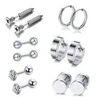 6 Pairs/set Stainless Steel Stud Earrings for Men Hoop Earrings Piercing Black Dumbbell Stud Earring Set