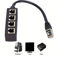 Ethernet Adapter RJ45 Male to 4x Female LAN Cable Splitter for Super Cat5/Cat5e/Cat6/Cat7 Connectors