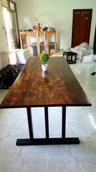 MPT2Wood-Steel โต๊ะกินข้าว โต๊ะทำงาน โต๊ะลอฟท์ โต๊ะสำเร็จรูปพร้อมใช้ ก80xย200xส75 ซม. โต๊ะไม้ประสาน สีโอ๊ค ขาเหล็ก ทรงระแนง สีดำด้าน กันสนิม