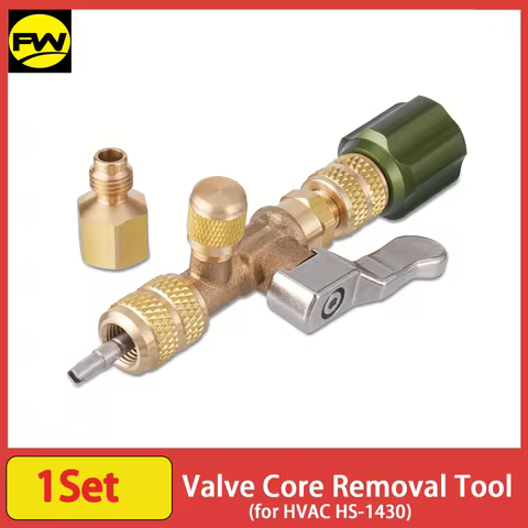 Valve Core Removal Tool for HVAC HS-1430 with SAE 1/4 and 5/16 Brass Adapter Compatible with R22 R12