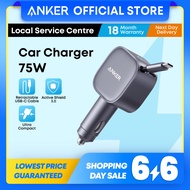 Anker Nano Car Charger 75W Fast Charging Built-in USB C Retractable Cable Compact Car Adapter A2738