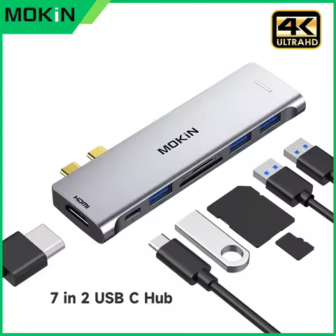 MOKiN Thunderbolt 3 USB C HUB to 4K HDMI Hub Adapter 3 USB 3.0 SD&TF 100W PD for MacBook Pro/Air PC 