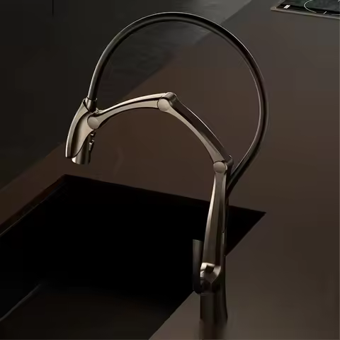 AITANA Gun Grey Luxury Brass LED Display Kitchen Faucet，Touchless Sensor，Pull-Out 3-Function Spray W