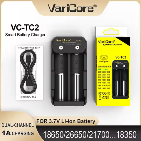 VariCore VC-TC2 V10 Battery Charger 3.7 V Li-Ion 18650 14500 21700 26650 18500 16340 5V 2A Battery C