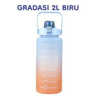 Botol Minum Straw Korea 1,5 - 2 Liter Gradient Transparan Motivasi - BIRU 2L