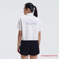 Penshoppe Oxford Boxy Graphic Button Down Shirt For Women