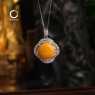 S925 YZXQ Natural Silver Amber "Chicken Honey" Pendant - Luxurious Classic - Code D1KF