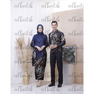 KEMEJA Albatik - KIARA NAVY COUPLE SET (shirt, women's kebaya and skirt free shawl)