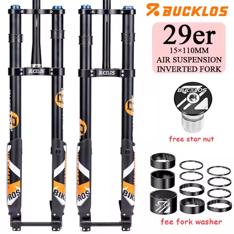 BUCKLOS DH Bike Fork 29in Air Suspension Down Hill Bicycle Fork 15*110 Double Shoulder MTB Bike Inve