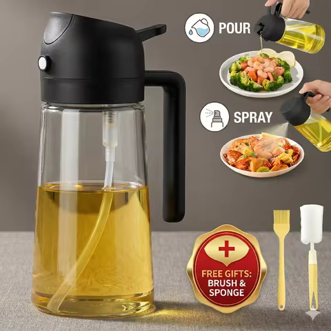 2IN1 Replacement for Oil Take Dispenser Mister Plastics Bottle with 2pcs Brush Spray Pour Cooking Sp