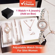 Spring Sparkle 6-Piece Women's Rhinestone Quartz Watch Set Adjust Bracelet Gift Box