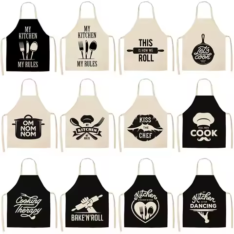 Simple Letter Kitchenware Cute Cartoon Cat Print Kitchen Apron Waterproof Apron Cleaning Household T