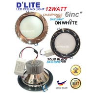 D'LITE LED DOWN LIGHT 6" 12WATT DAYLIGHT 6700K CHAMPAGNE / SOLID BLACK RIM