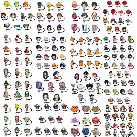 Japanese Anime Silicone Straw Toppers for 10mm,Straw Caps for Glass Cup,with 30&40Oz Tumbler with Ha