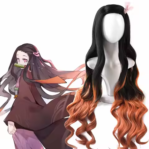 Kamado Nezuko Wig Nezuko Cosplay Gradient Long Hair Accessories Heat Resistant Synthetic Wig