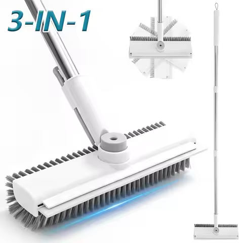 3 in 1 Floor Scrub Brush Adjustable Long Handle Floor Scrubber Brush with 360° Rotating Head Floor S