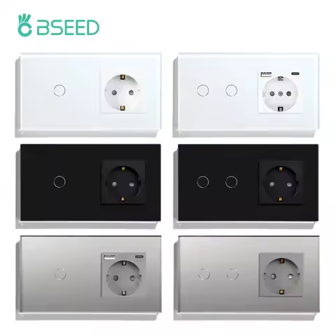 BSEED Touch Switch 1Gang 2Gang 3Gang EU Standard Wall Switches Socket With 3 Colors 300W Crystal Gla