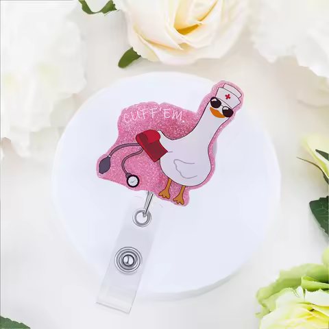 Funny Goose Nurse Badge Reel, Cuff 'Em Badge Holder with Retractable Clip, Cute Gifts for Nursing St