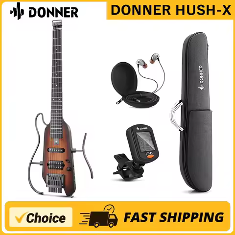 Donner HUSH-X Headless Silent Acoustic Electric Travel Guitar Removable Frames Ultra Light Mahogany 