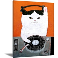 Cat Canvas Wall Art Cute Cartoon Poster Funny DJ Print Kitten Abstract Animal Music Modern Home Stud