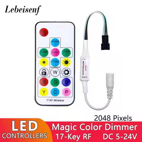 SP104E LED Pixel Full Color Dimmer Controller RF 17-Key Wireless Remote for WS2811 WS2812B RGB Addre