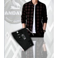 KEMEJA One Set of Latest Men's Plaid Suits, Long Sleeve Flannel Shirts, Adult Men's Shorts, Distro